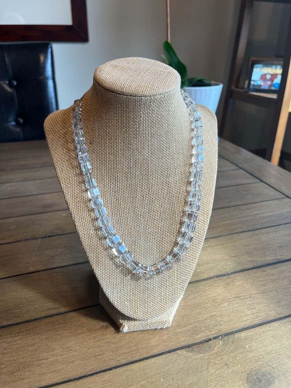 Vintage Art Deco Rock Crystal Quartz Faceted Cube Necklace Opera Length